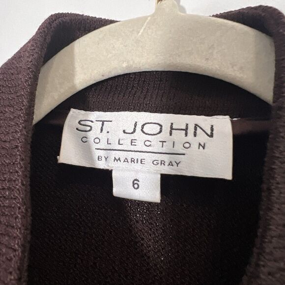 St John Santana Knit Jacket Size 6 Brown Mid Length Preppy Old Money - Picture 3 of 9